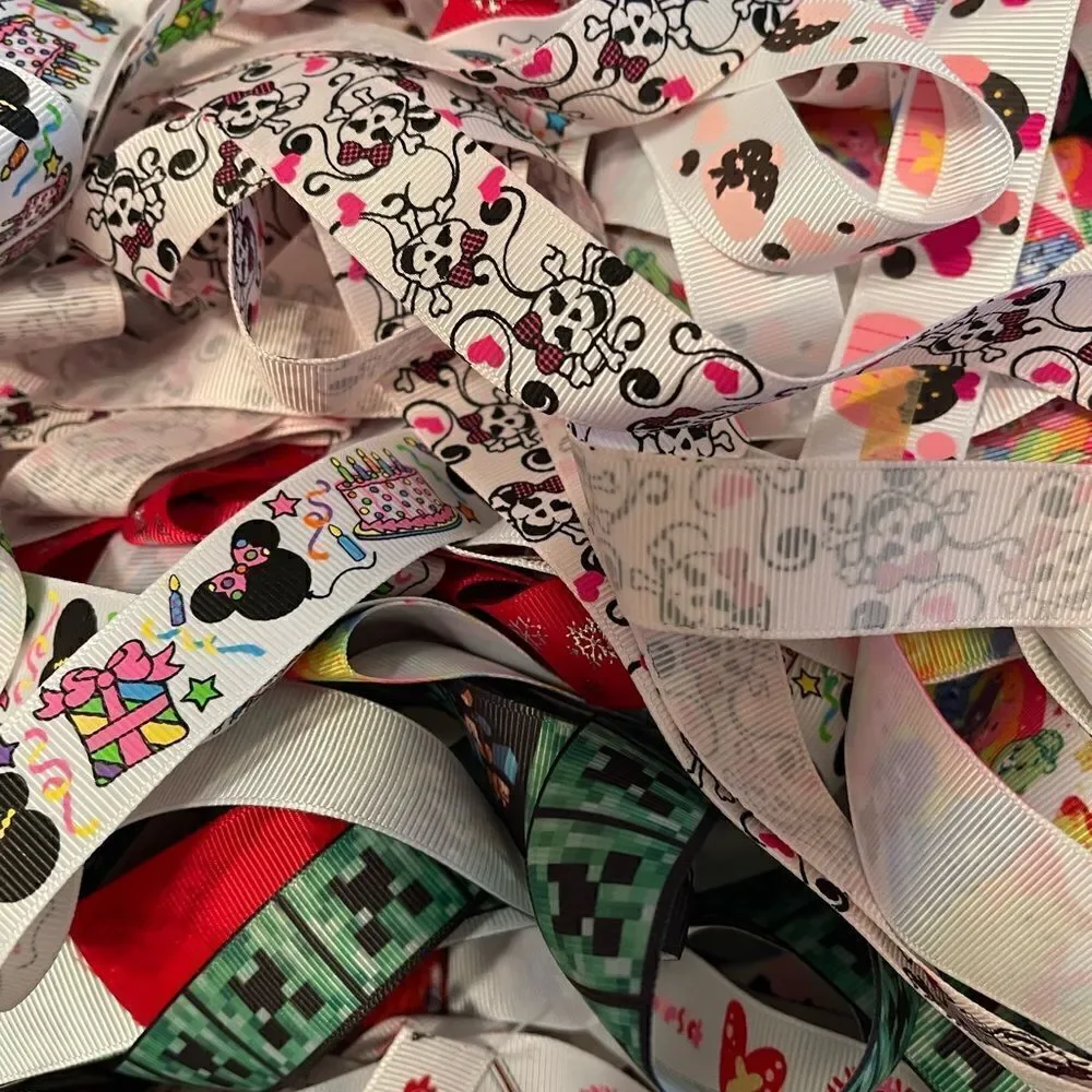20 yards of 1-yard cut random ribbons NEW printed grosgrain 7/8” 1” bows